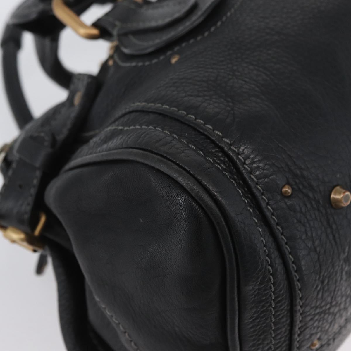 Chloe Paddington Hand Bag Leather Black Gold Silver Auth am11055SAV