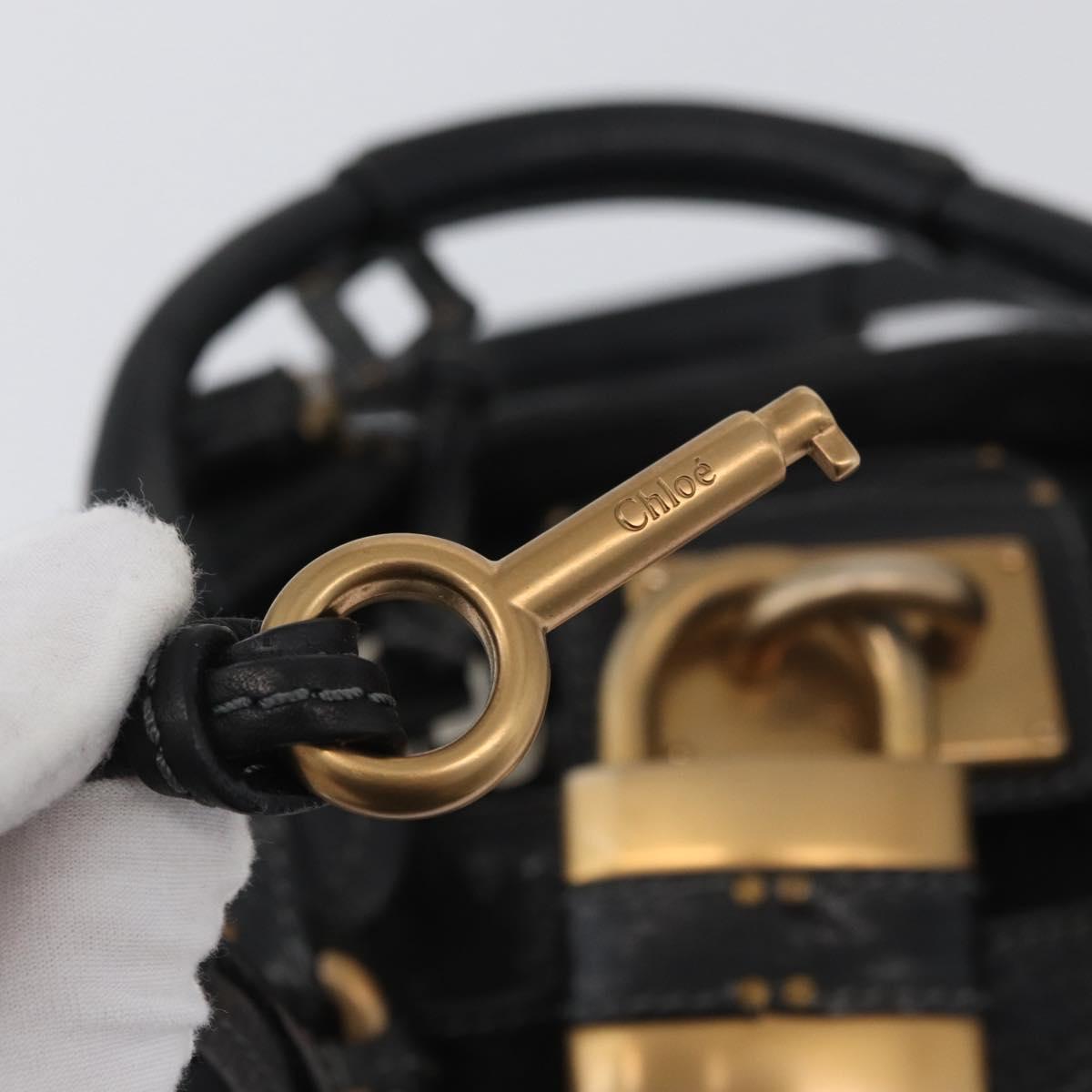 Chloe Paddington Hand Bag Leather Black Gold Silver Auth am11055SAV