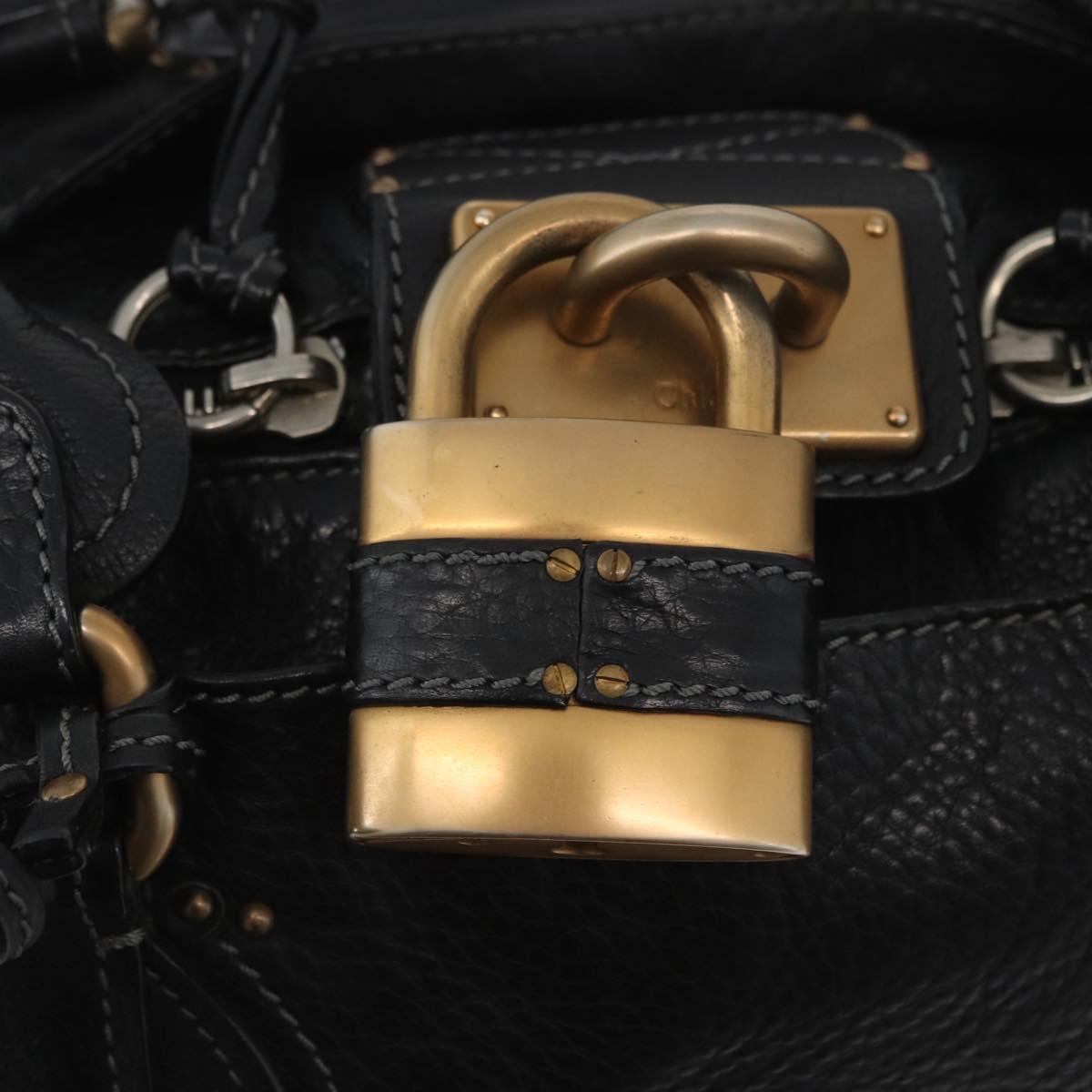 Chloe Paddington Hand Bag Leather Black Gold Silver Auth am11055SAV