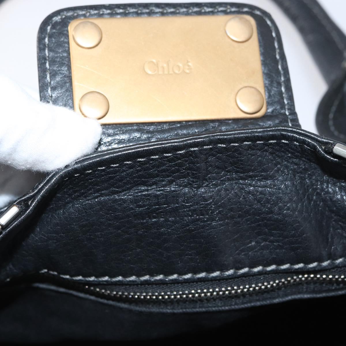 Chloe Paddington Hand Bag Leather Black Gold Silver Auth am11055SAV