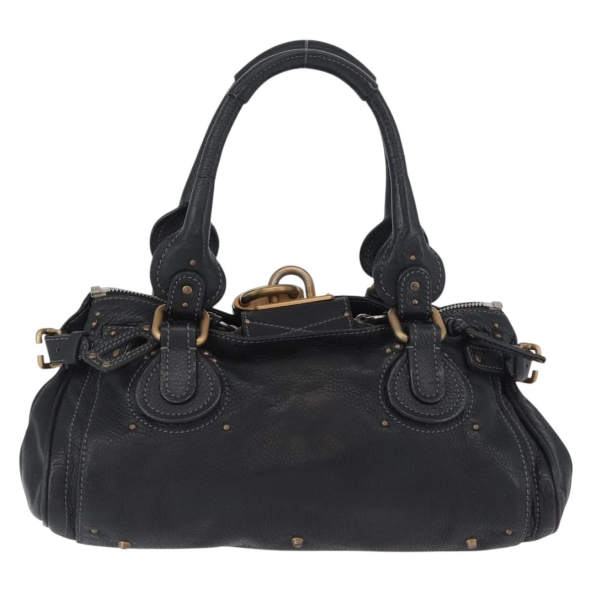 Chloe Paddington Hand Bag Leather Black Gold Silver Auth am11055SAV