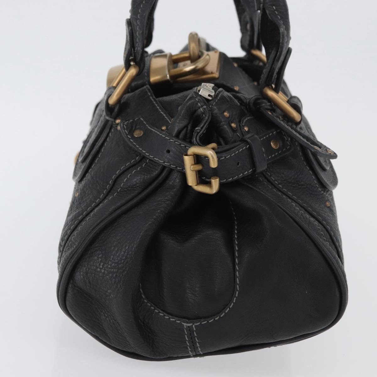 Chloe Paddington Hand Bag Leather Black Gold Silver Auth am11055SAV