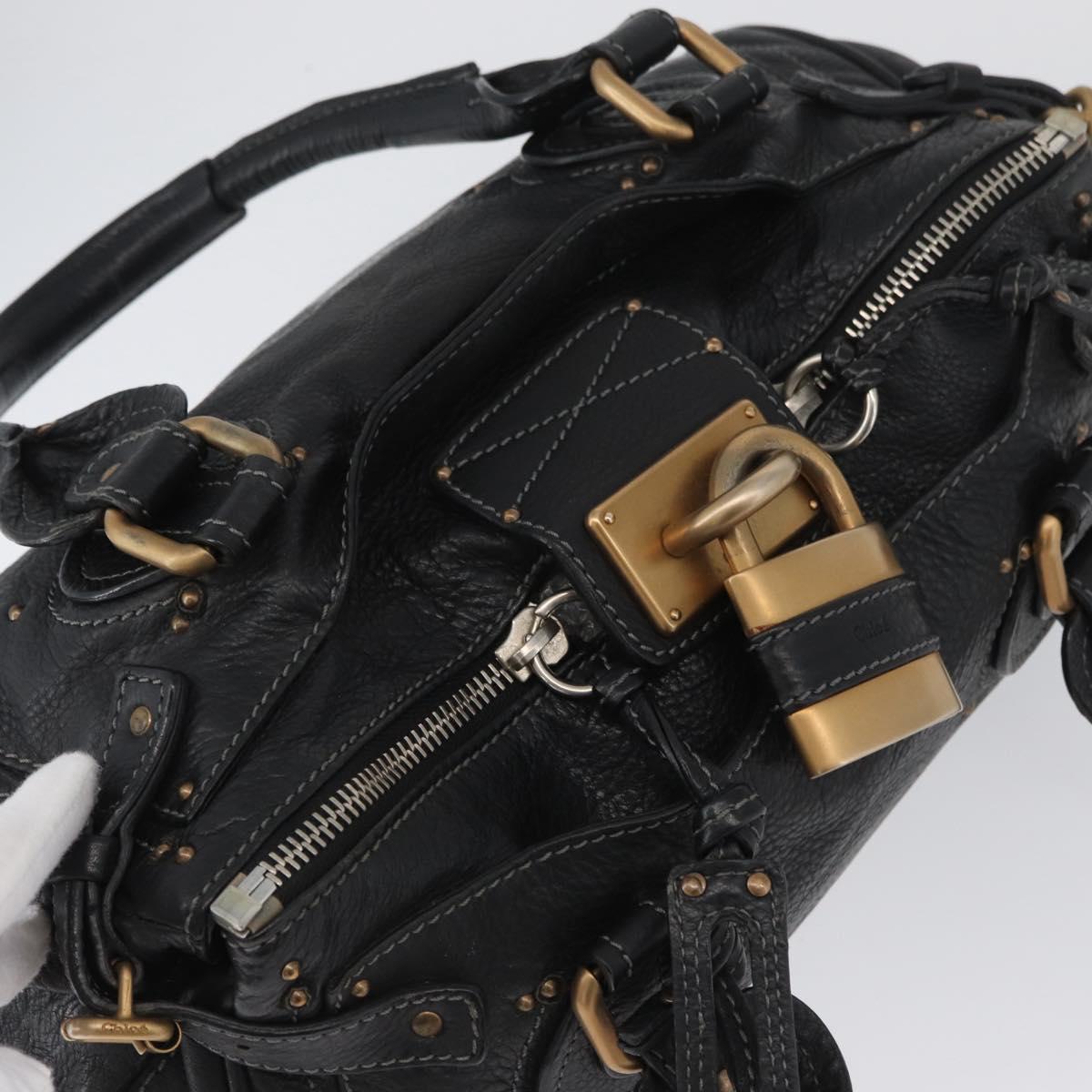 Chloe Paddington Hand Bag Leather Black Gold Silver Auth am11055SAV