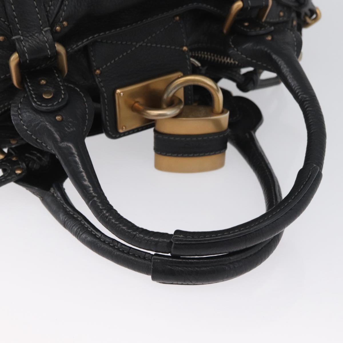 Chloe Paddington Hand Bag Leather Black Gold Silver Auth am11055SAV