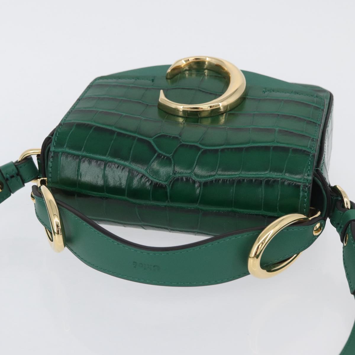Chloe C Hand Bag Embossed Leather 2way Green Gold Auth am11062V