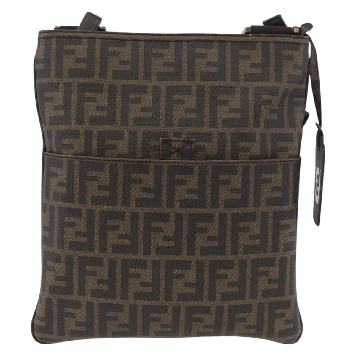 FENDI Zucca Canvas Shoulder Bag PVC Brown Black Auth am11068A