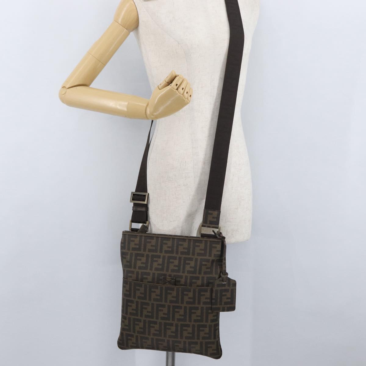 FENDI Zucca Canvas Shoulder Bag PVC Brown Black Auth am11068A