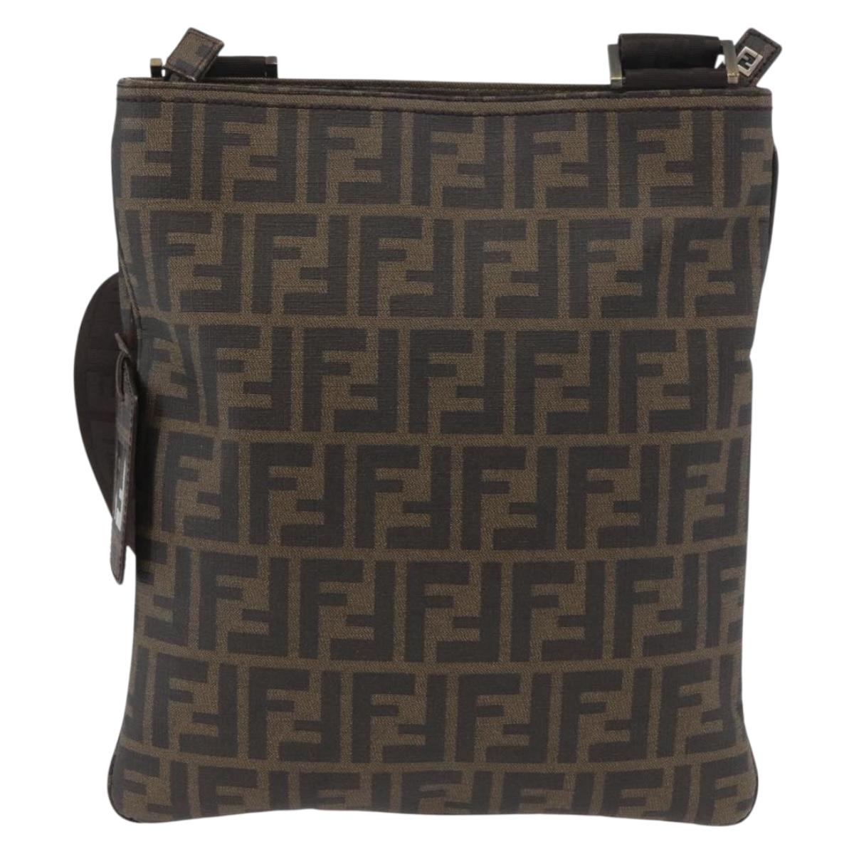 FENDI Zucca Canvas Shoulder Bag PVC Brown Black Auth am11068A