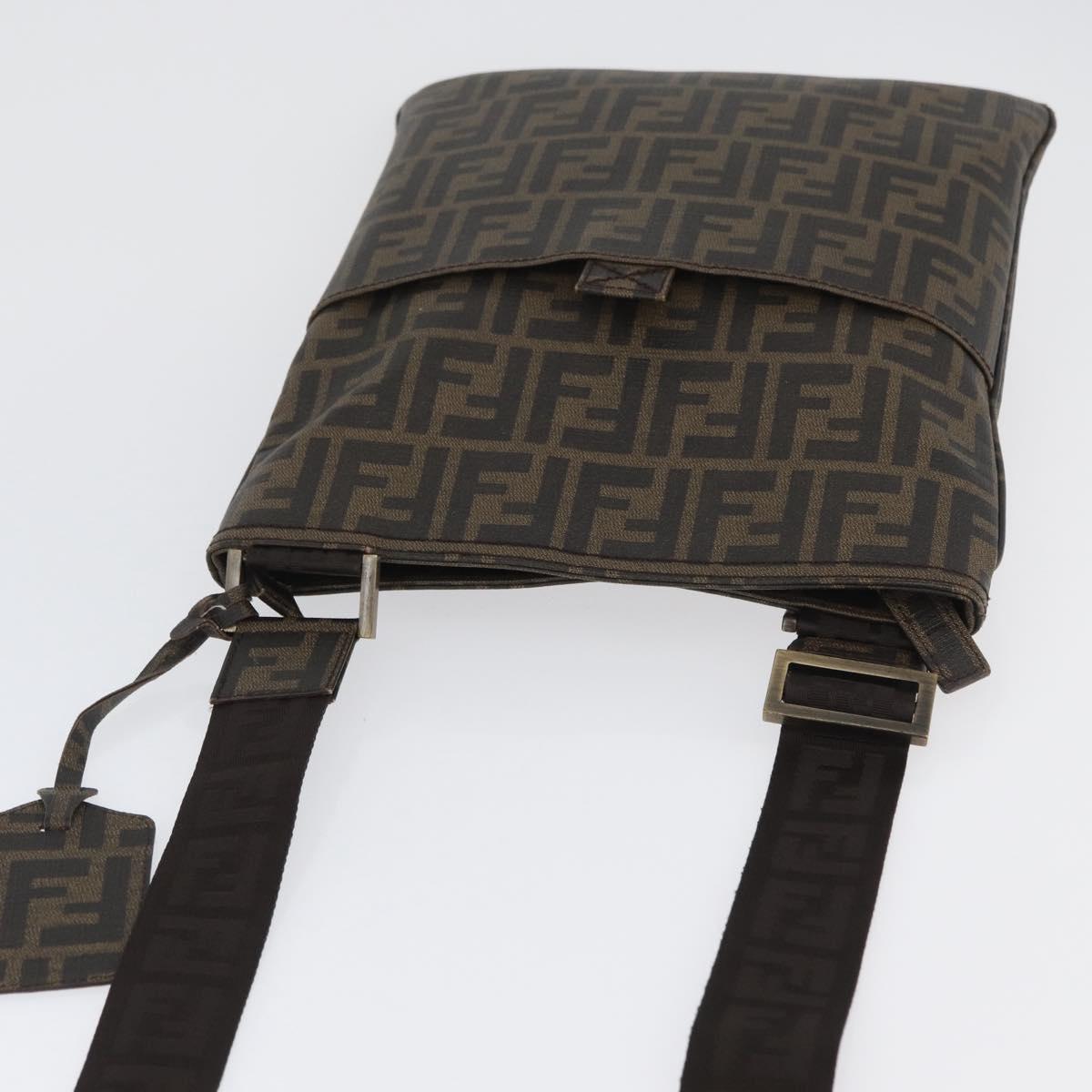 FENDI Zucca Canvas Shoulder Bag PVC Brown Black Auth am11068A