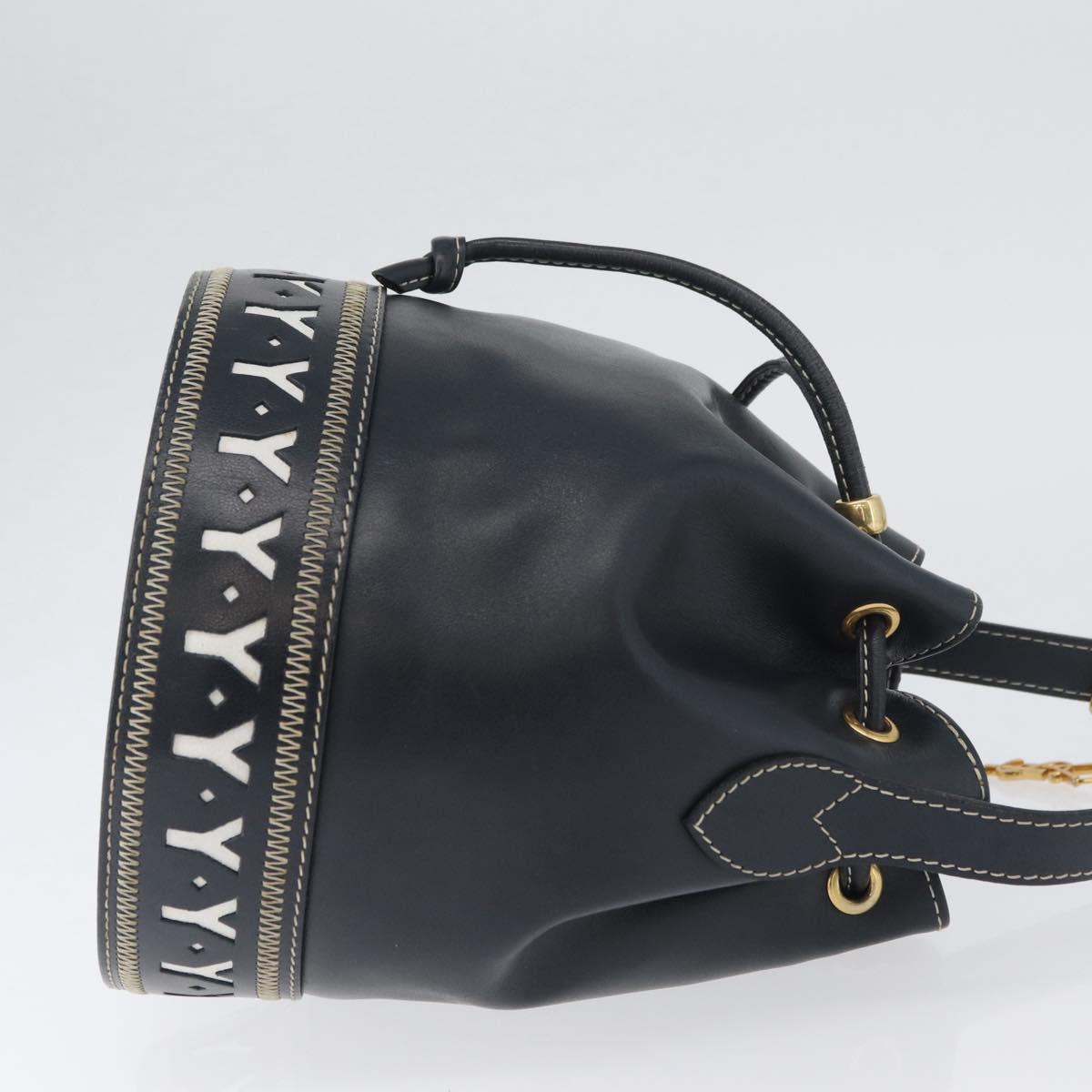 SAINT LAURENT Purse Shoulder Bag Leather Navy White Gold Auth am11069A