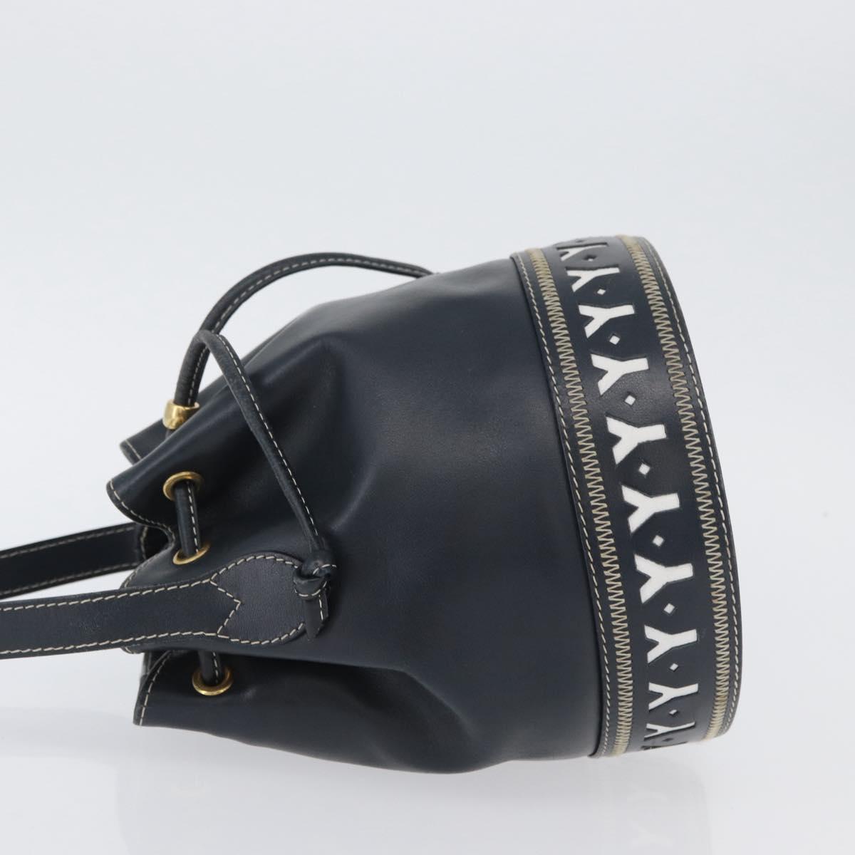 SAINT LAURENT Purse Shoulder Bag Leather Navy White Gold Auth am11069A
