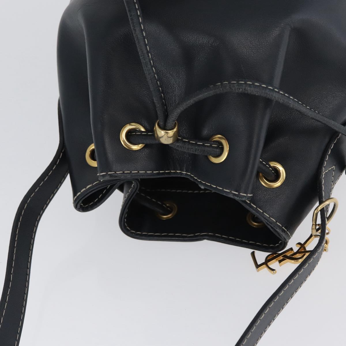 SAINT LAURENT Purse Shoulder Bag Leather Navy White Gold Auth am11069A