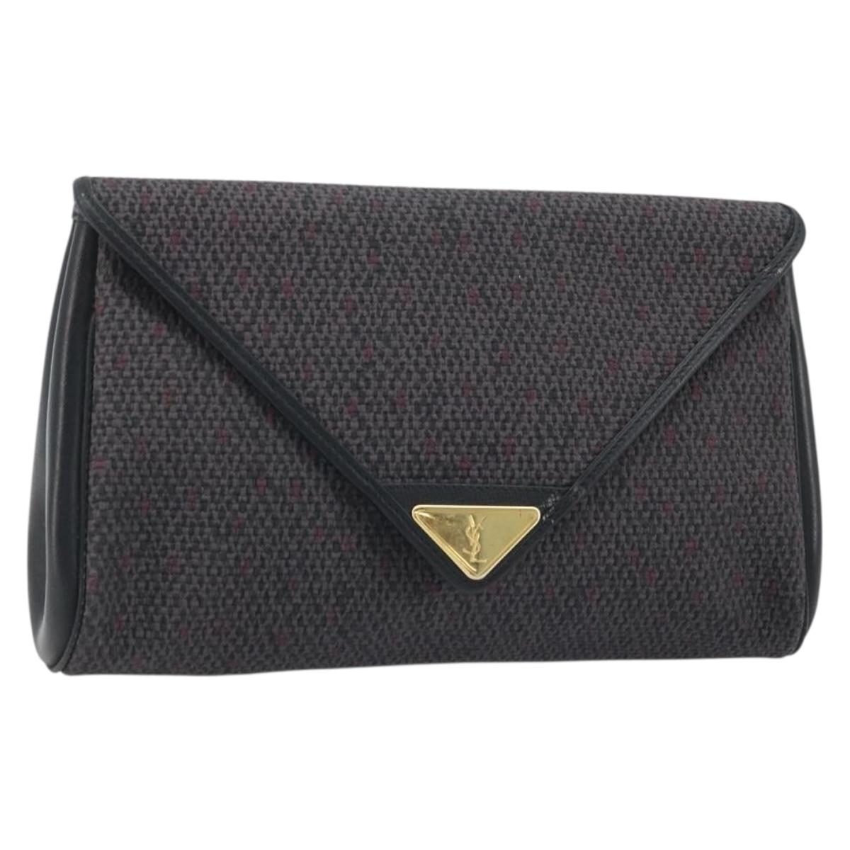 SAINT LAURENT Clutch Bag Leather Canvas Black Gold Auth am11073A