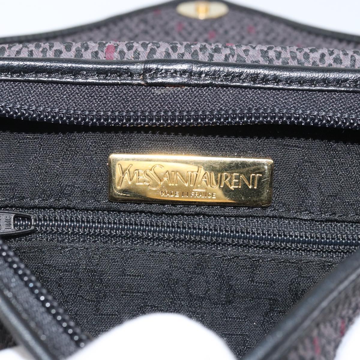 SAINT LAURENT Clutch Bag Leather Canvas Black Gold Auth am11073A