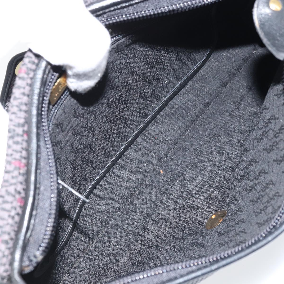 SAINT LAURENT Clutch Bag Leather Canvas Black Gold Auth am11073A