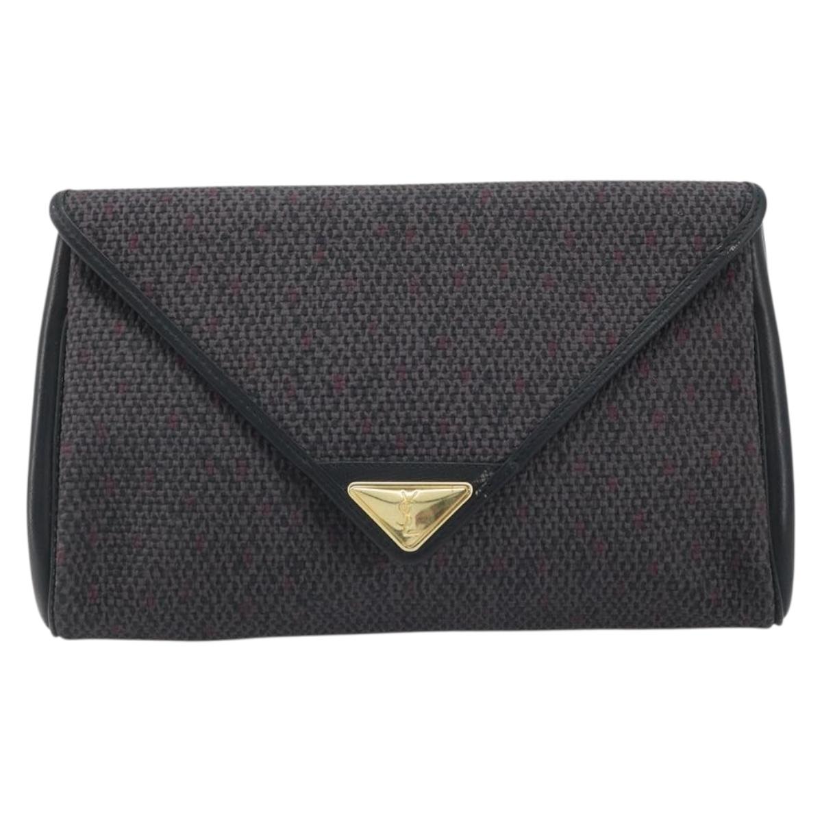 SAINT LAURENT Clutch Bag Leather Canvas Black Gold Auth am11073A