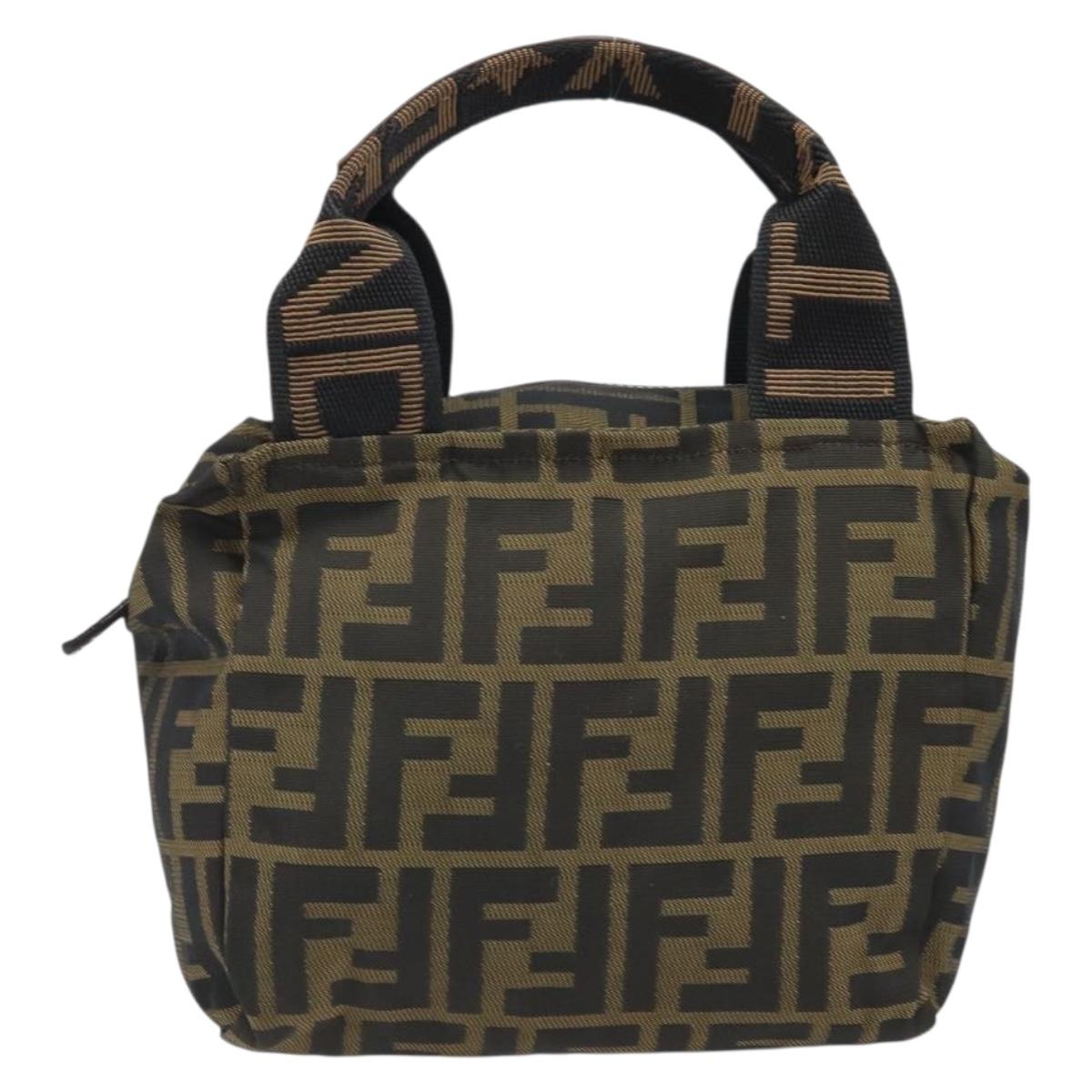FENDI Zucca Canvas Mini Hand Bag Black Brown Auth am11075A