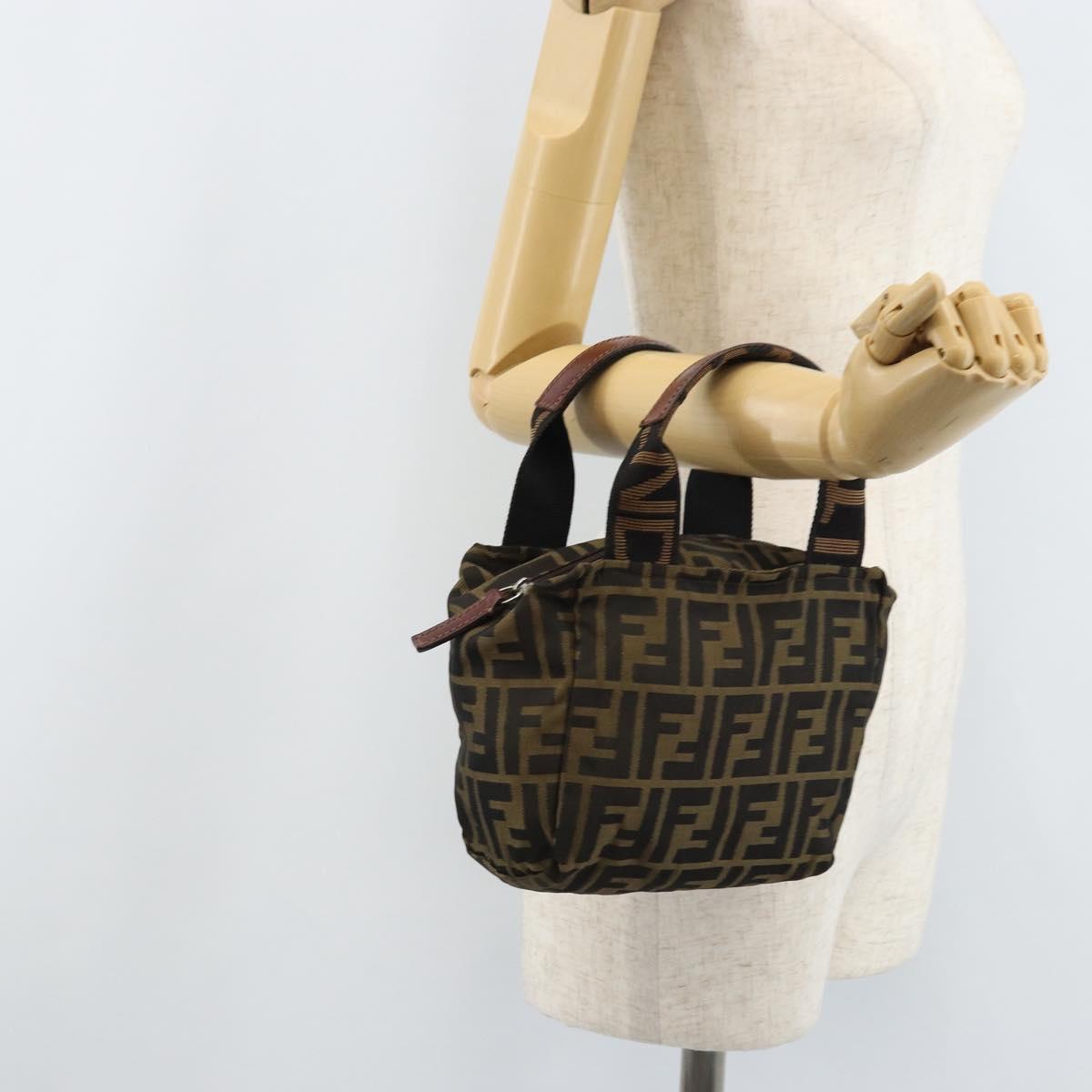 FENDI Zucca Canvas Mini Hand Bag Black Brown Auth am11075A