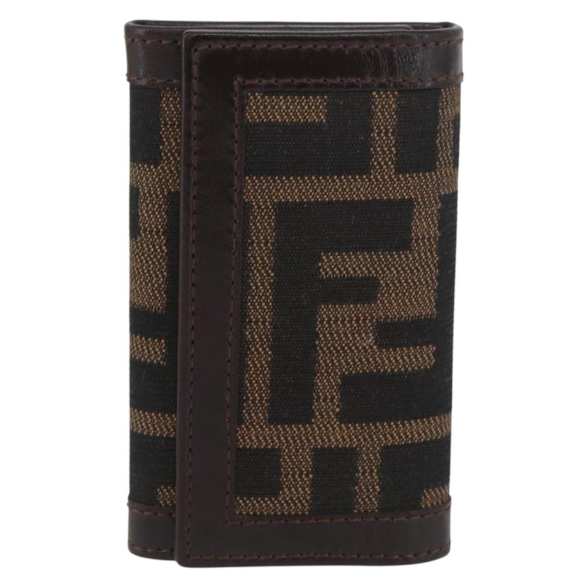 FENDI Zucca Canvas Key Case Black Brown Auth am11078A