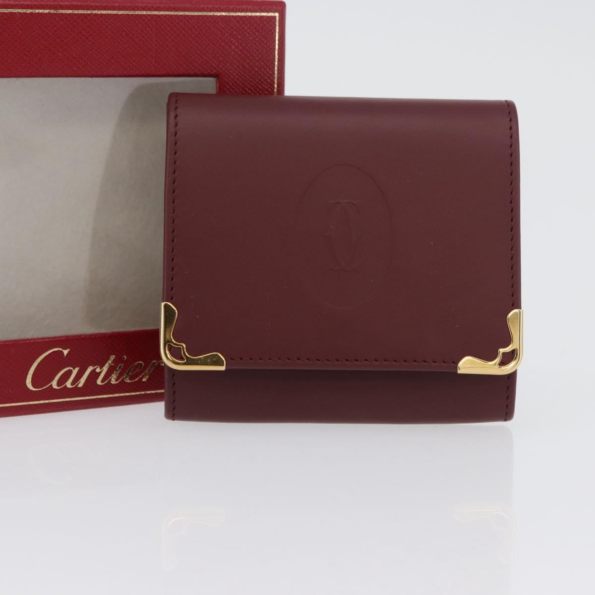 CARTIER Must Line Coin Purse Leather Bordeaux Gold Auth am11082A