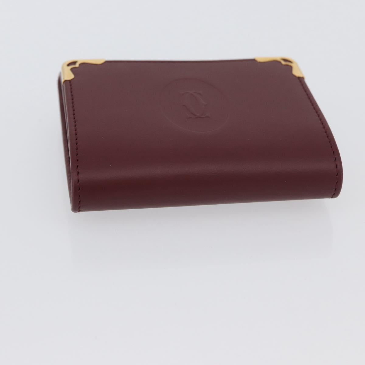 CARTIER Must Line Coin Purse Leather Bordeaux Gold Auth am11082A