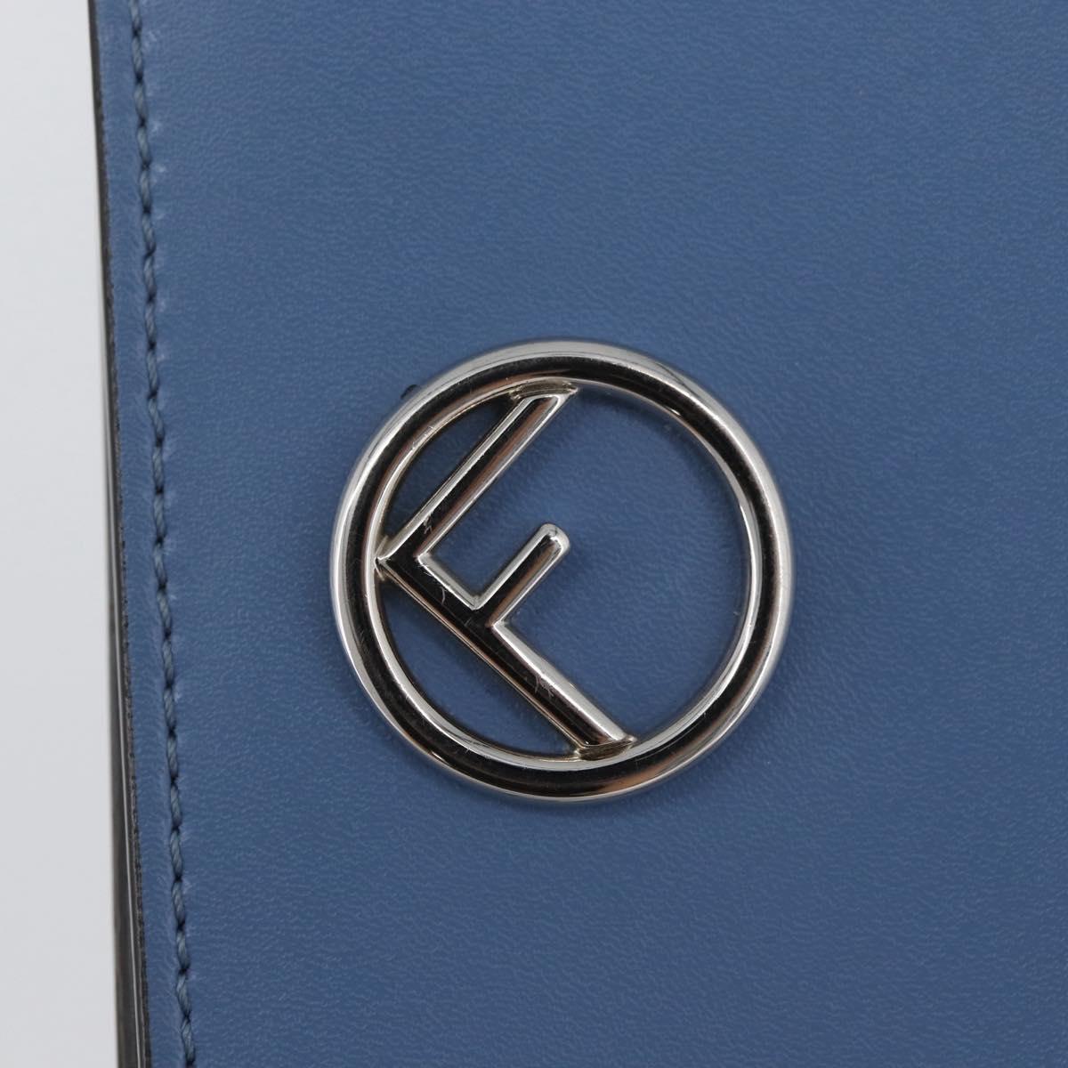 FENDI F-Is Bi-fold Bifold Wallet Leather Light Blue Silver Auth am11084A