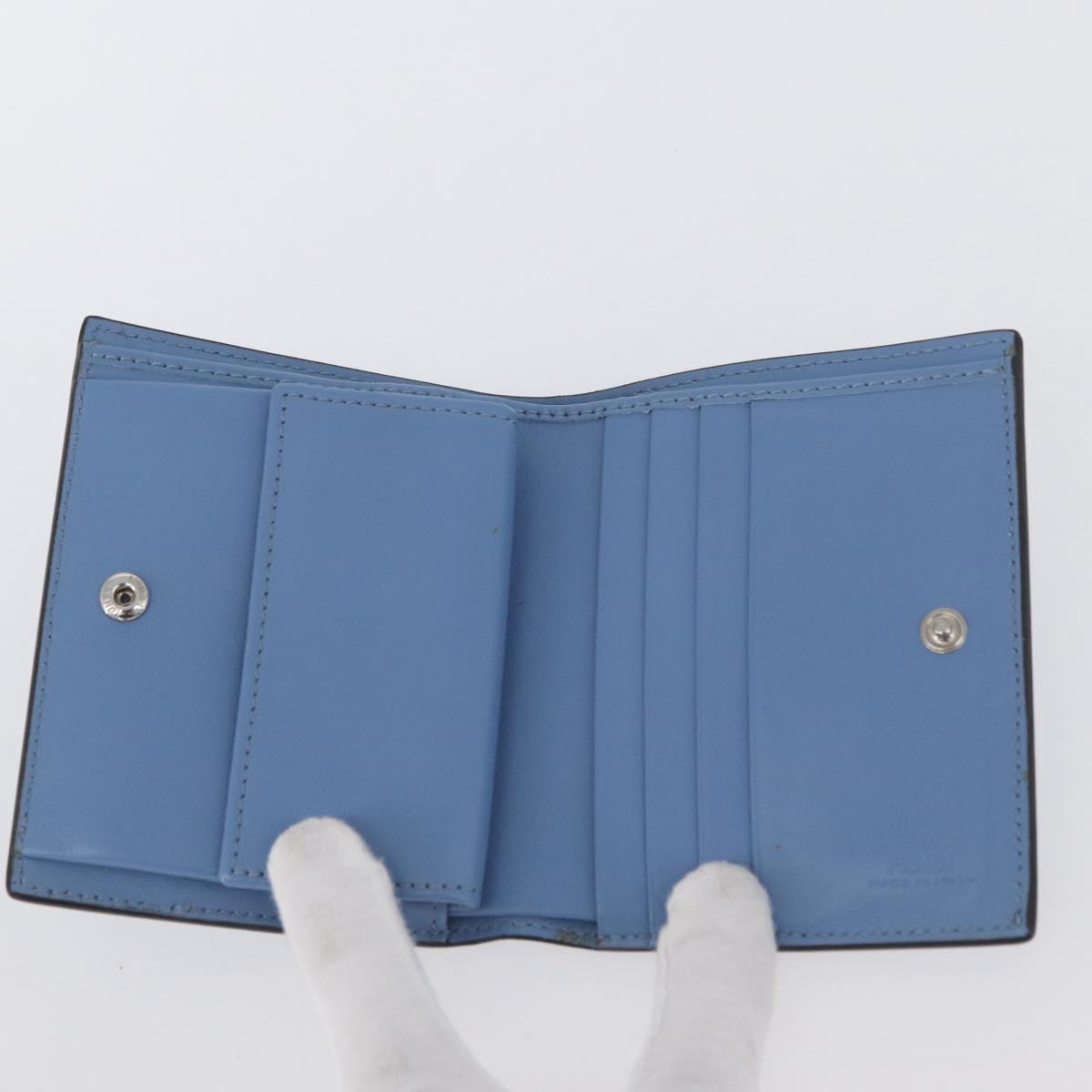 FENDI F-Is Bi-fold Bifold Wallet Leather Light Blue Silver Auth am11084A