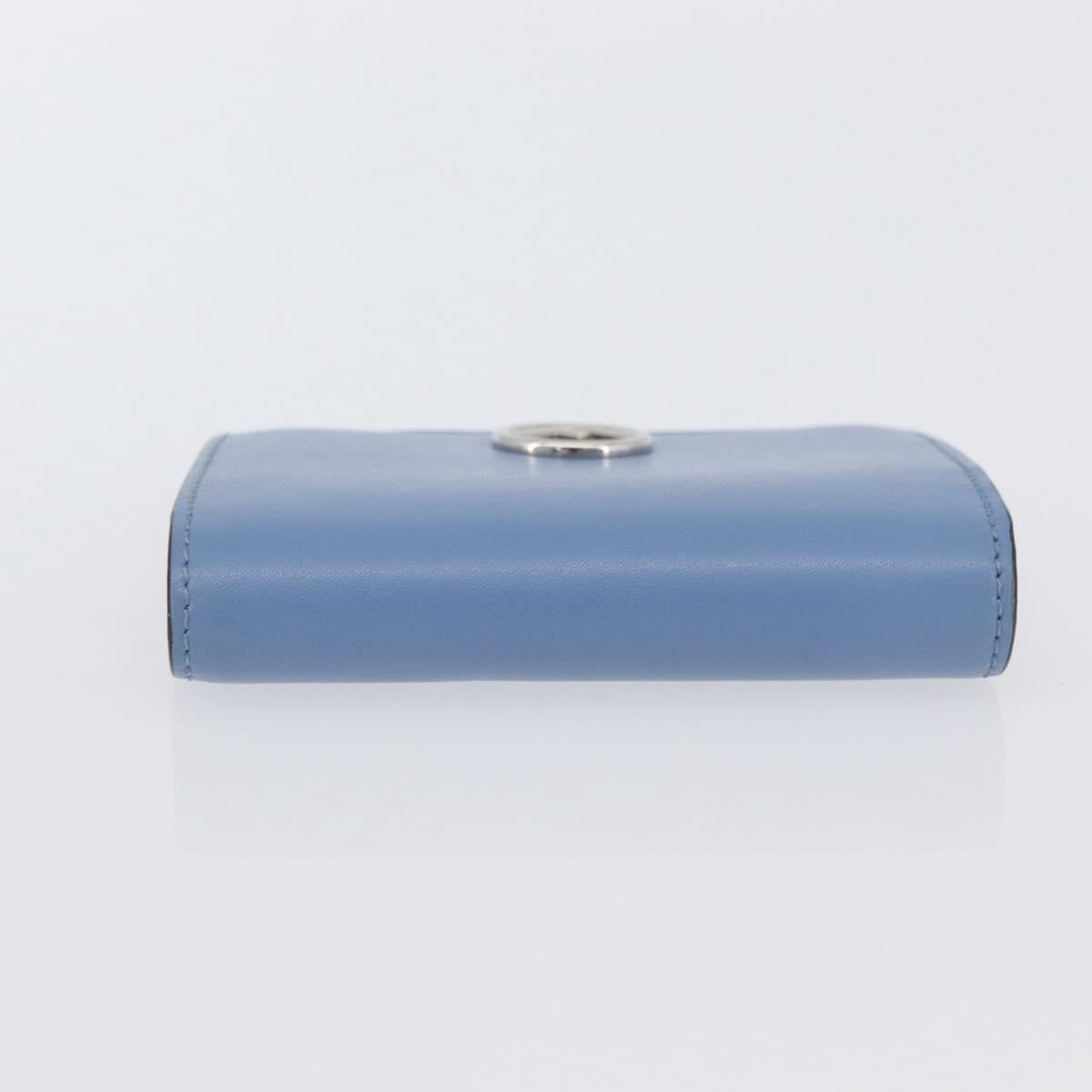 FENDI F-Is Bi-fold Bifold Wallet Leather Light Blue Silver Auth am11084A