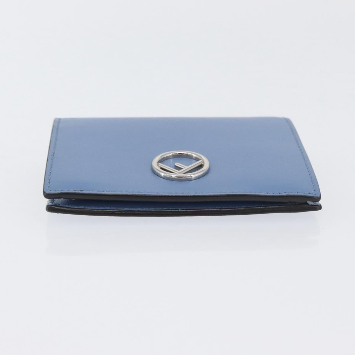 FENDI F-Is Bi-fold Bifold Wallet Leather Light Blue Silver Auth am11084A