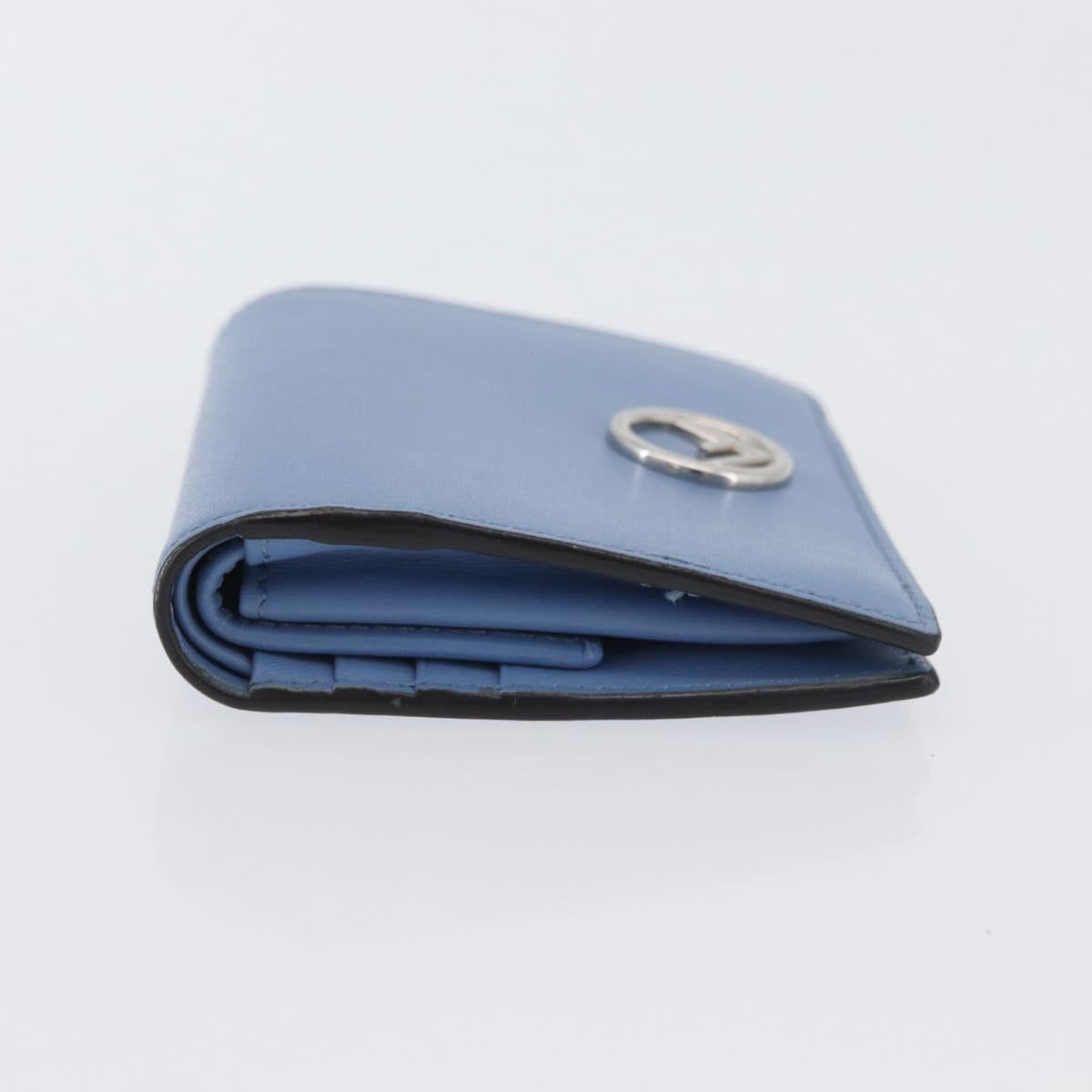 FENDI F-Is Bi-fold Bifold Wallet Leather Light Blue Silver Auth am11084A