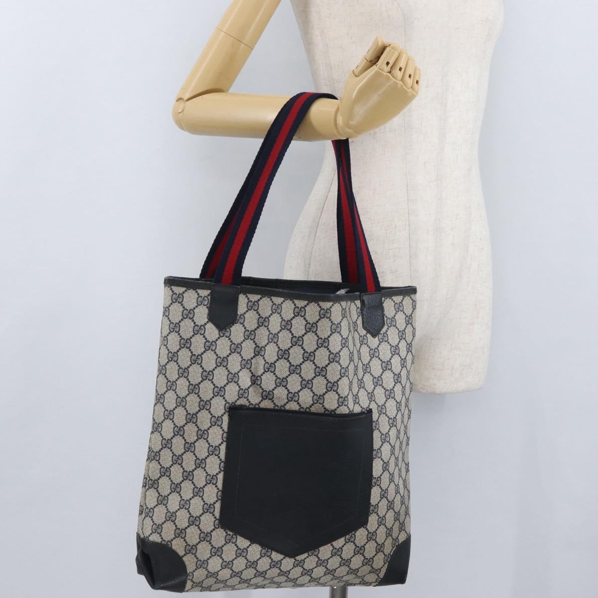 GUCCI GG Supreme Sherry Line Tote Bag PVC Navy Gold 002 904 0222 Auth am11088A