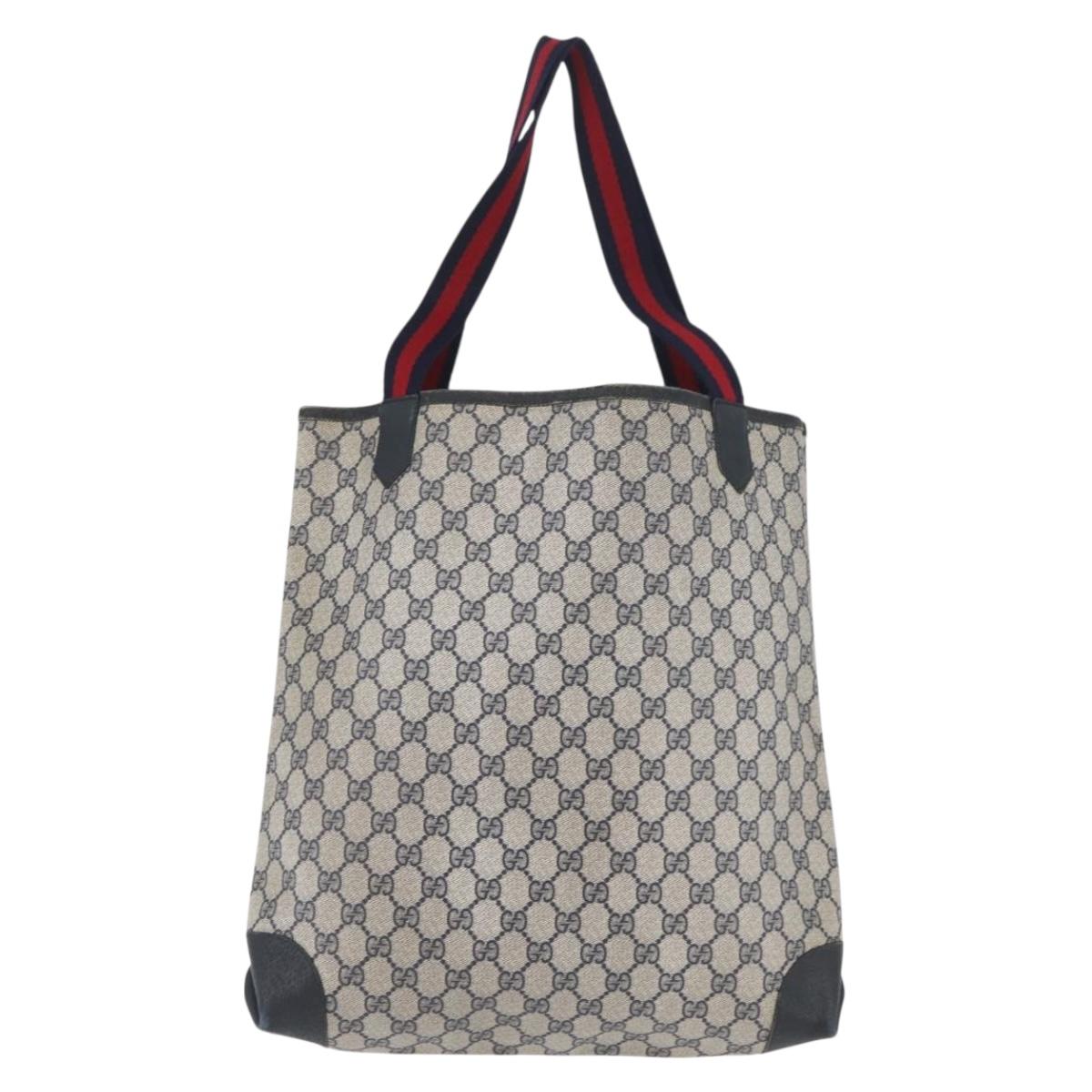 GUCCI GG Supreme Sherry Line Tote Bag PVC Navy Gold 002 904 0222 Auth am11088A
