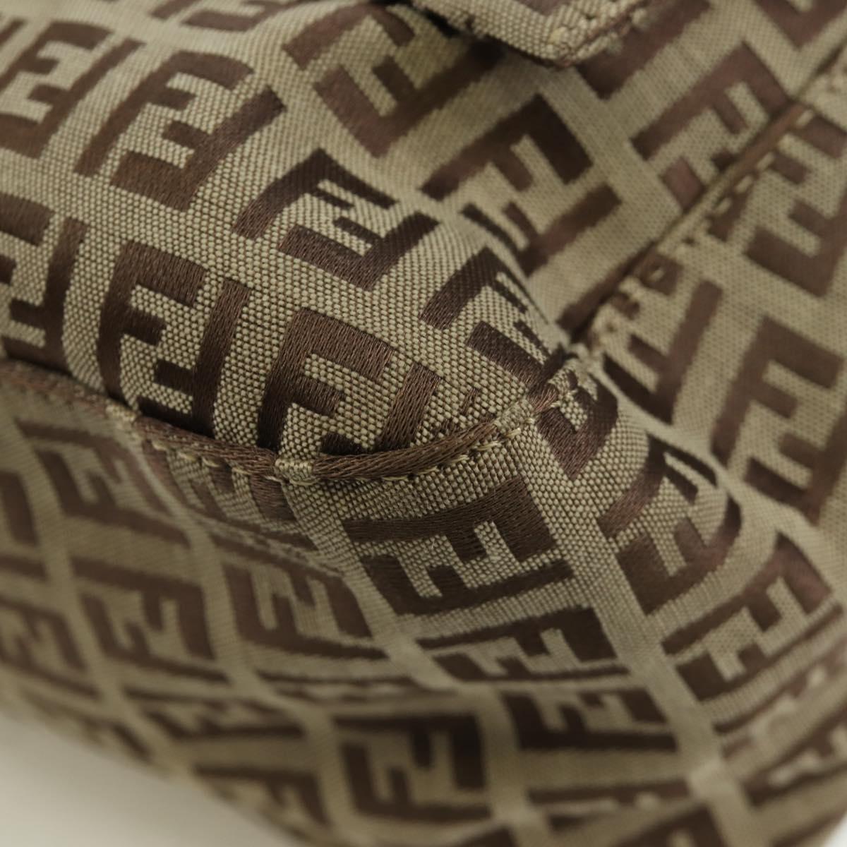 FENDI Zucchino Canvas Mamma bucket Hand Bag Beige Silver Auth am11099V