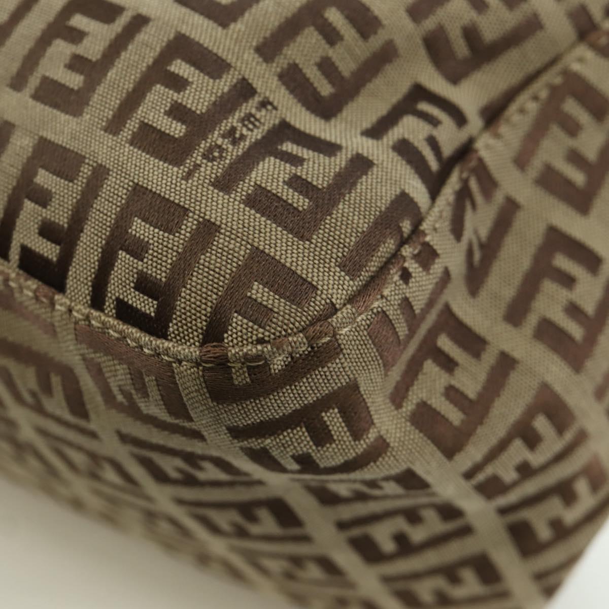 FENDI Zucchino Canvas Mamma bucket Hand Bag Beige Silver Auth am11099V
