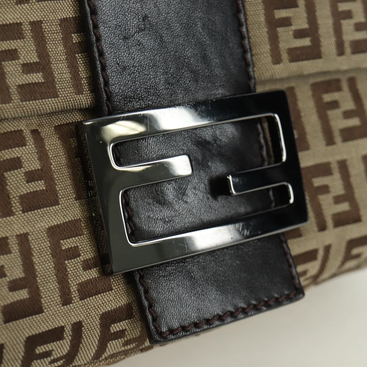 FENDI Zucchino Canvas Mamma bucket Hand Bag Beige Silver Auth am11099V