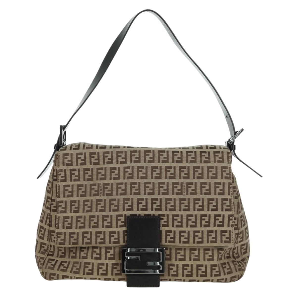 FENDI Zucchino Canvas Mamma bucket Hand Bag Beige Silver Auth am11099V