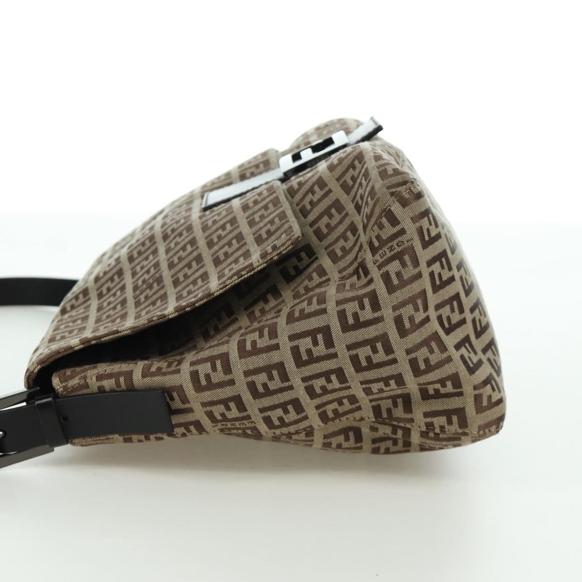 FENDI Zucchino Canvas Mamma bucket Hand Bag Beige Silver Auth am11099V
