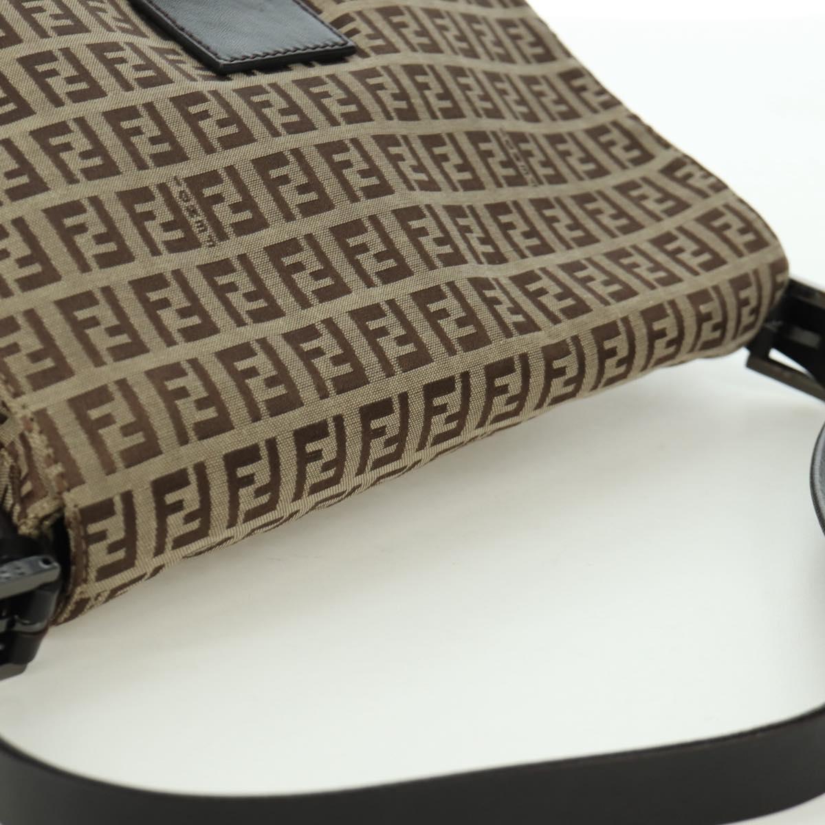 FENDI Zucchino Canvas Mamma bucket Hand Bag Beige Silver Auth am11099V