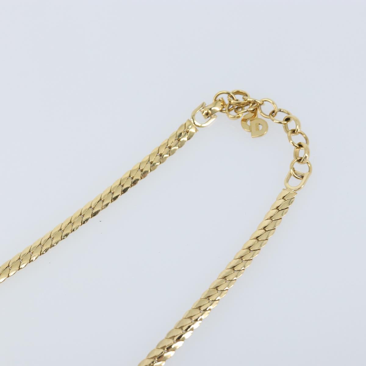 Christian Dior Pearl Rhinestone Necklace metal Gold Auth am11102A