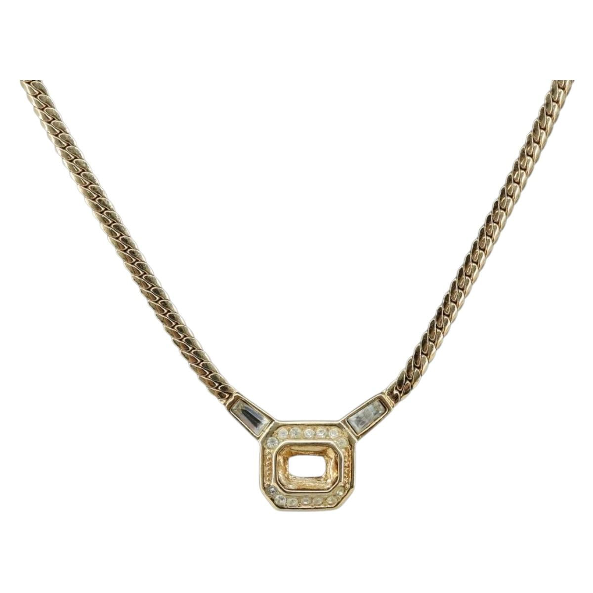 Christian Dior Rhinestone Necklace metal Gold Auth am11103A