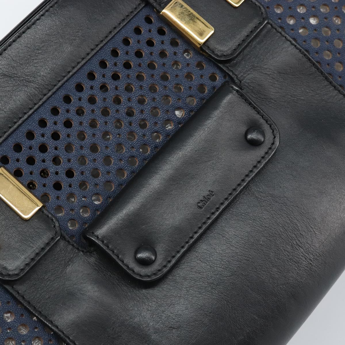 Chloe Punching Alice Hand Bag Leather Black Gold Auth am11108