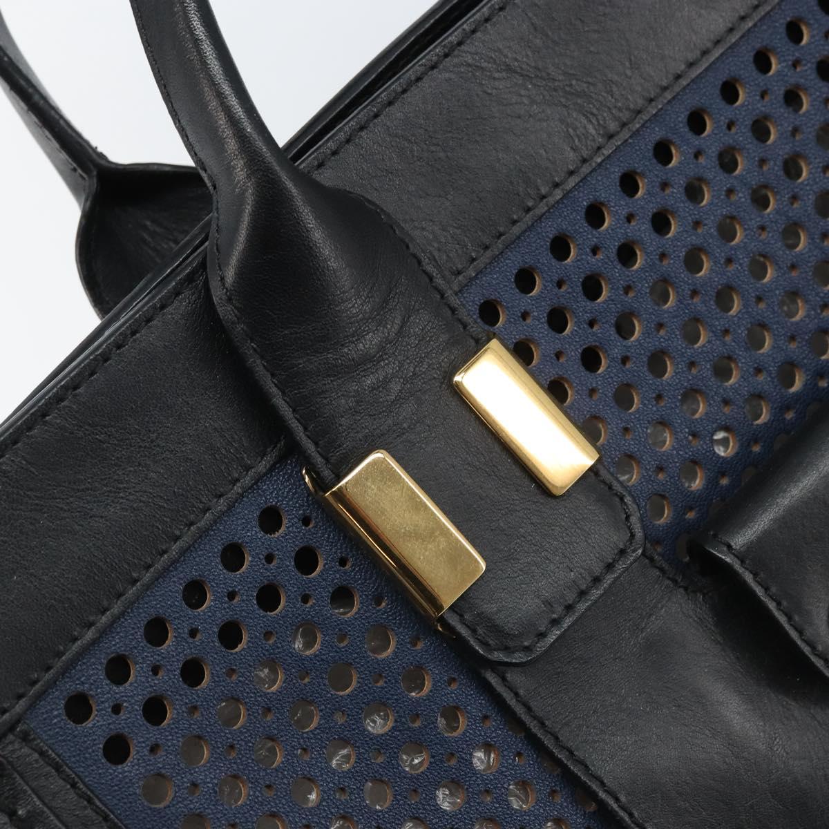 Chloe Punching Alice Hand Bag Leather Black Gold Auth am11108