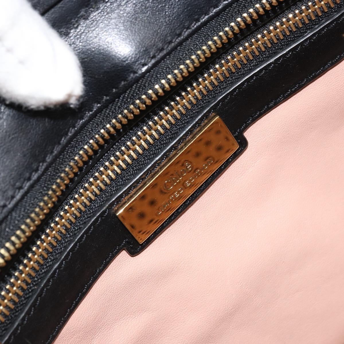 Chloe Punching Alice Hand Bag Leather Black Gold Auth am11108