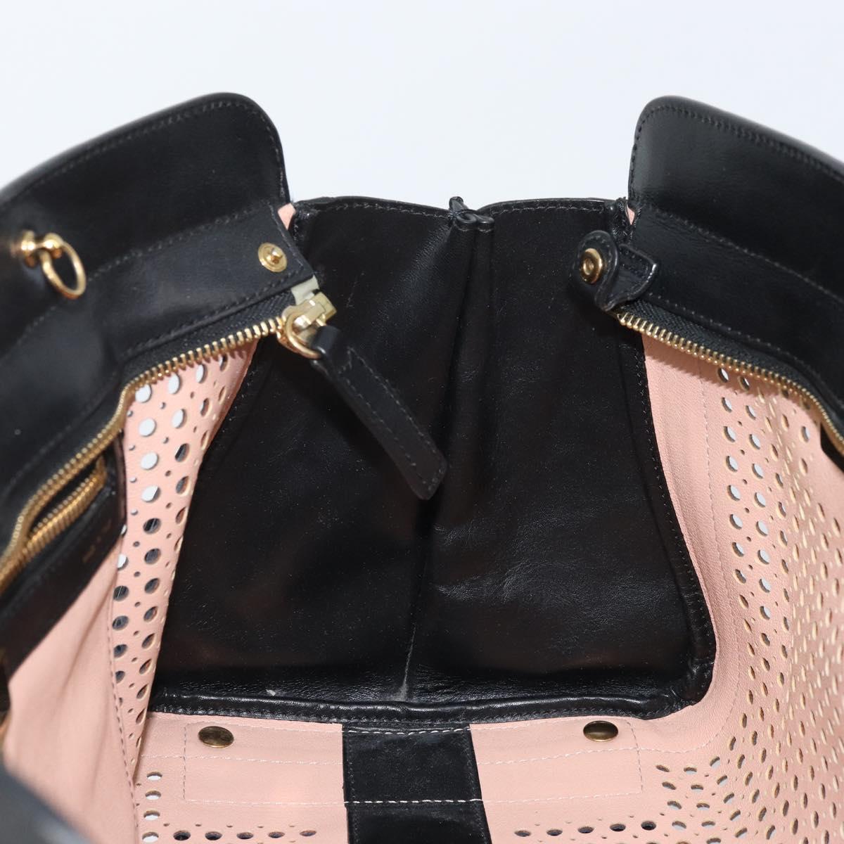 Chloe Punching Alice Hand Bag Leather Black Gold Auth am11108