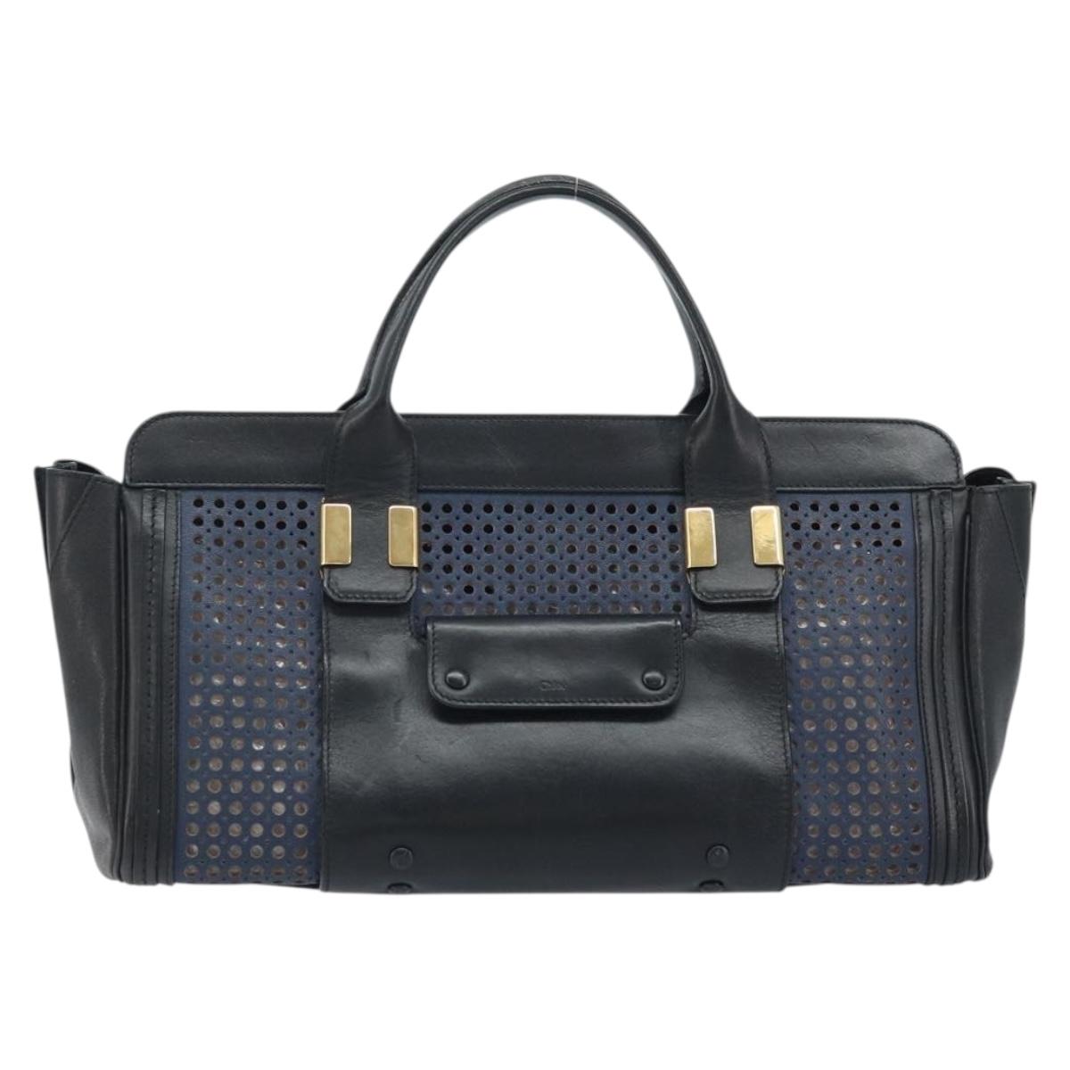 Chloe Punching Alice Hand Bag Leather Black Gold Auth am11108