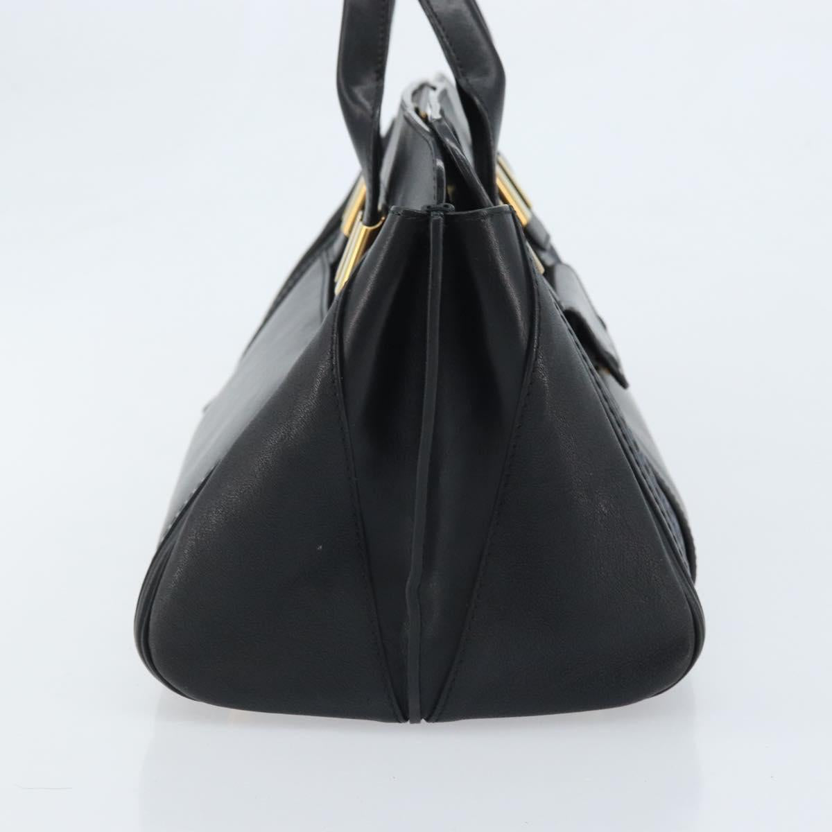 Chloe Punching Alice Hand Bag Leather Black Gold Auth am11108
