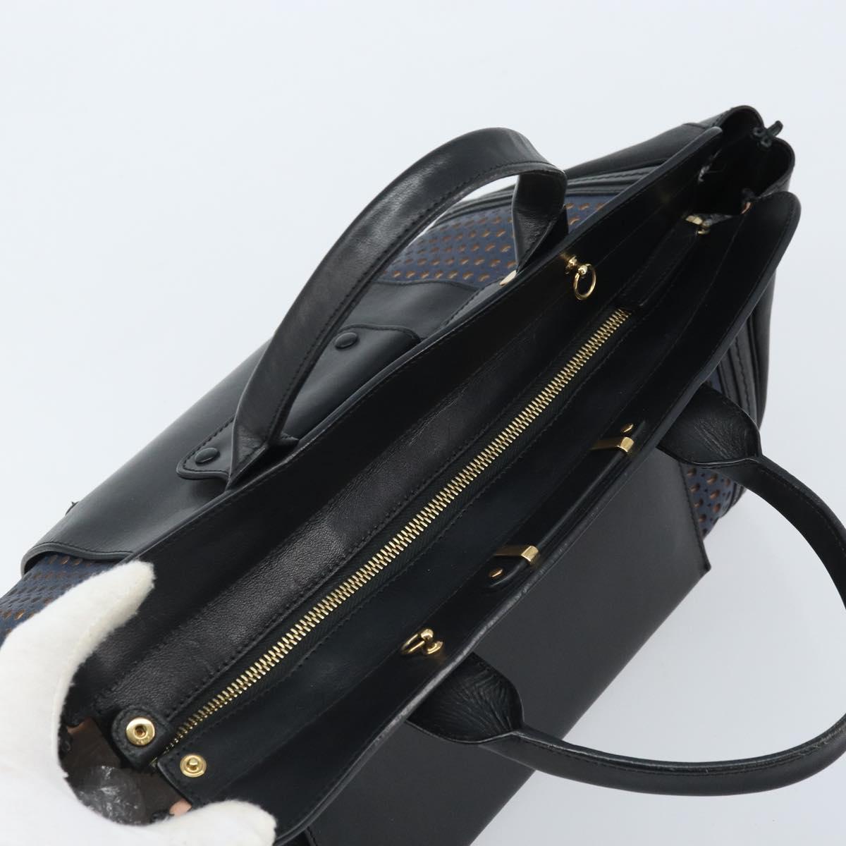 Chloe Punching Alice Hand Bag Leather Black Gold Auth am11108