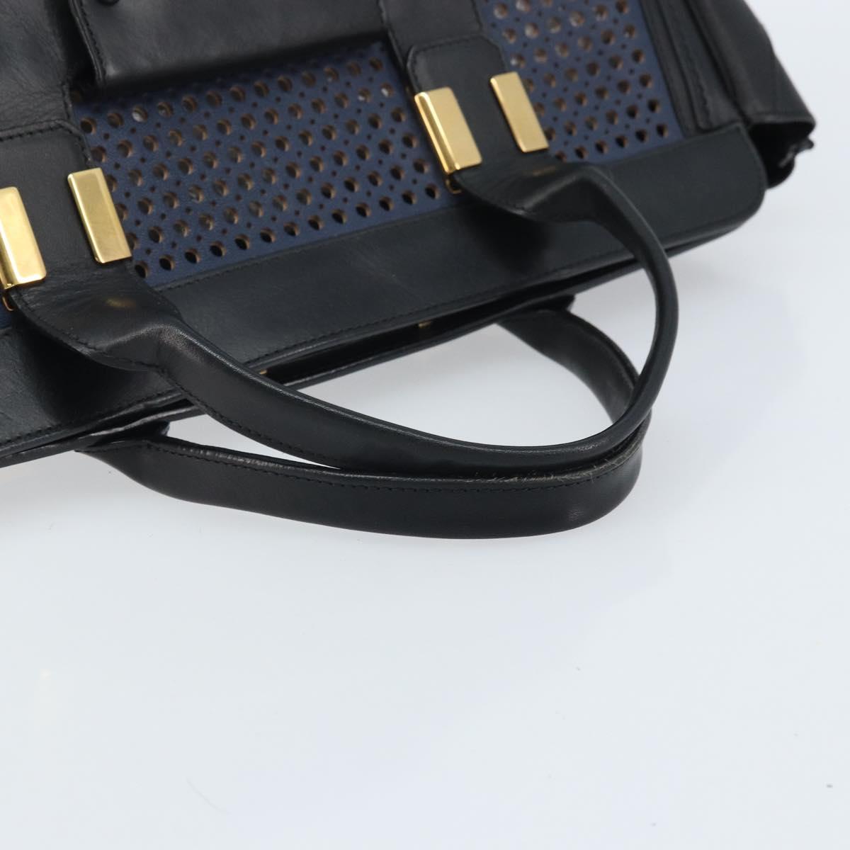 Chloe Punching Alice Hand Bag Leather Black Gold Auth am11108