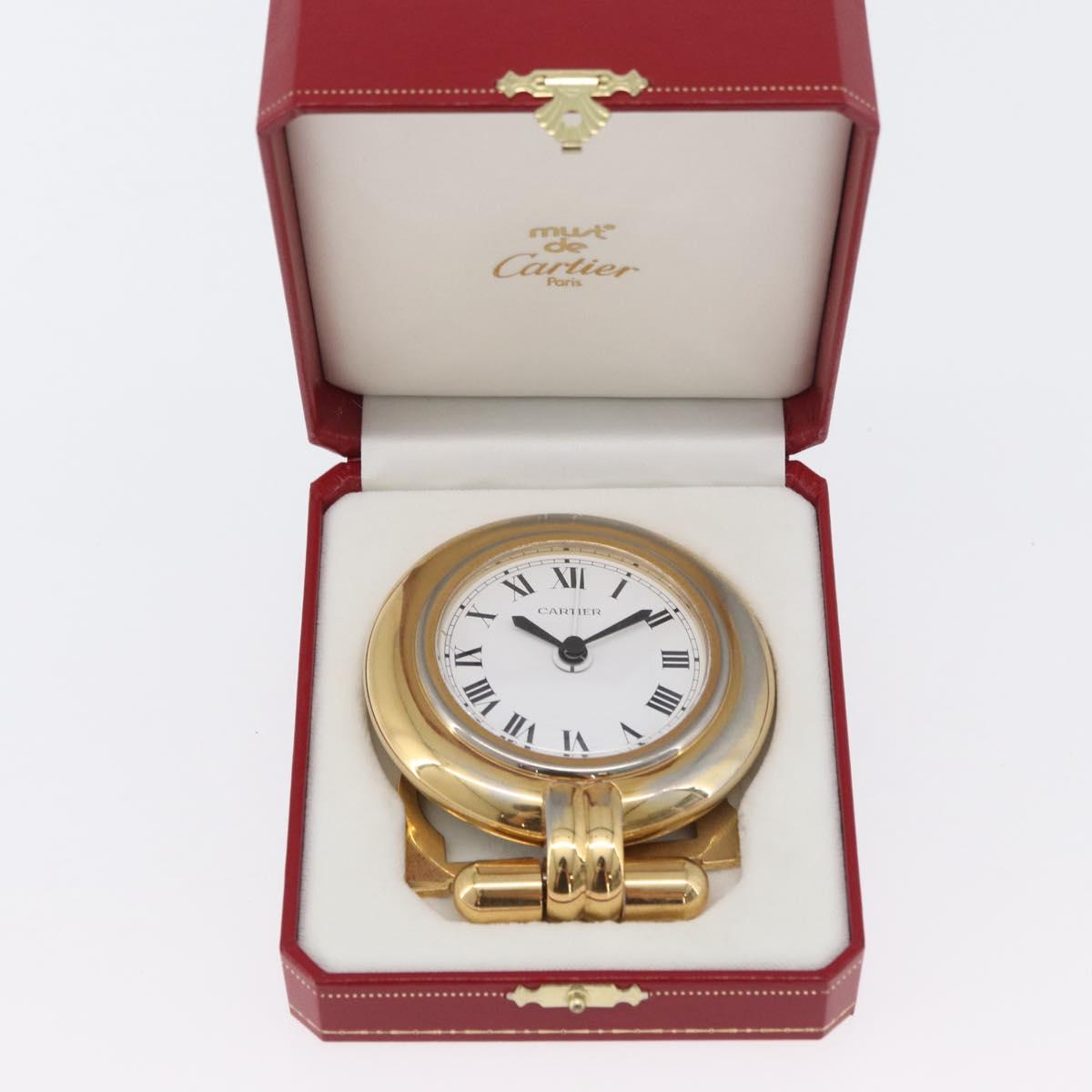 CARTIER Table Clock Gold Tone Auth am11113