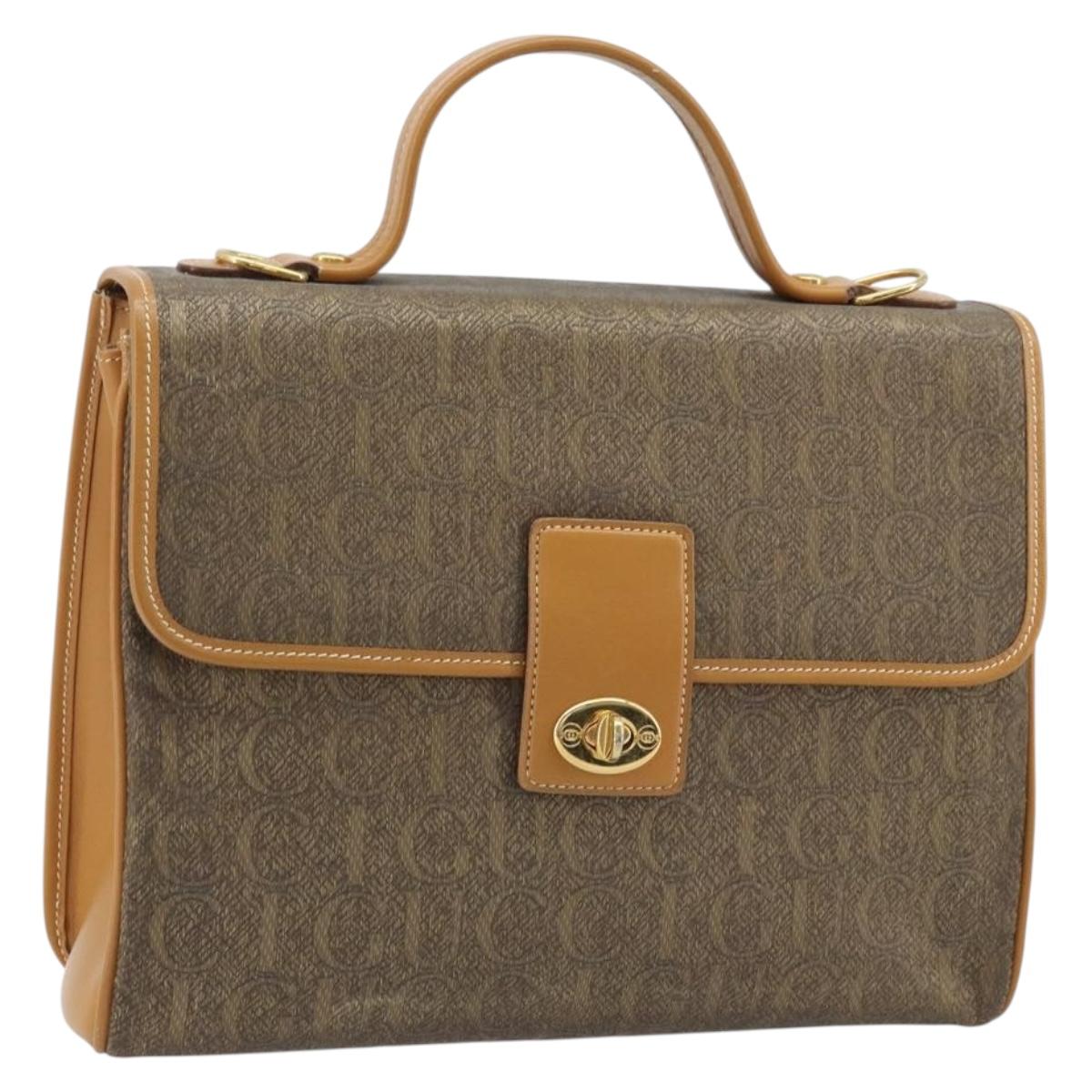 GUCCI Hand Bag Canvas Leather Beige Gold Auth am11117